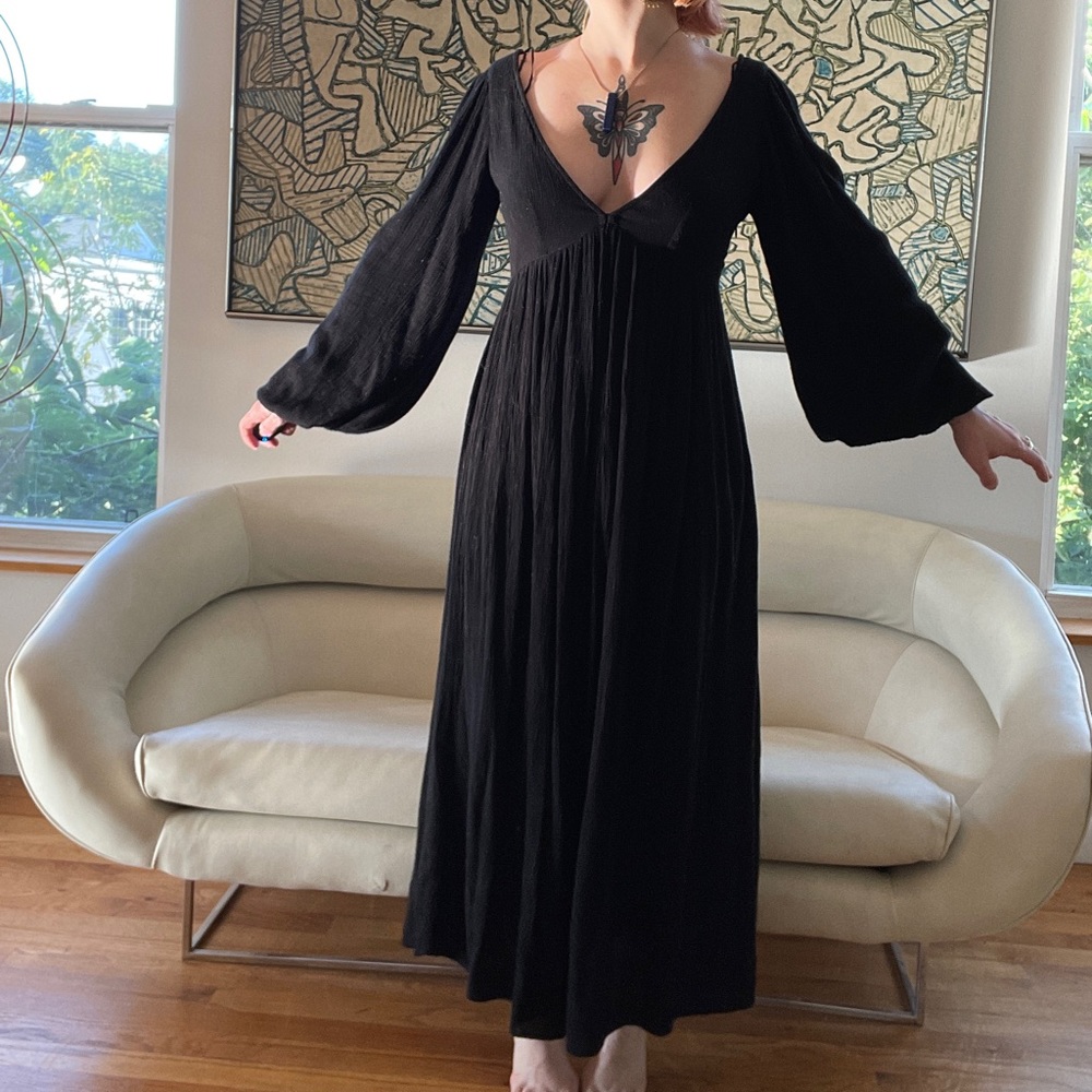 Bell sleeve triple tie Urban Outfitters balloon sleeve dress in Black